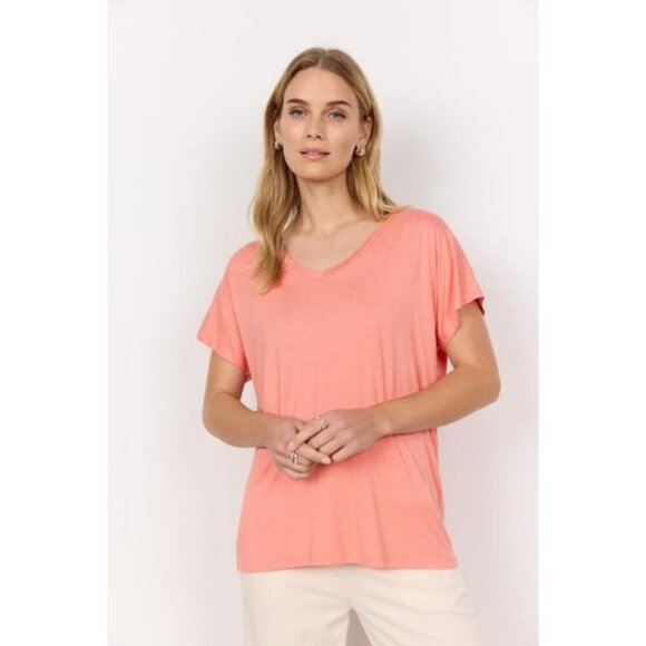 NWT SOYA CONCEPT Marica 32 Peach Vneck T-Shirt - Picture 1 of 5